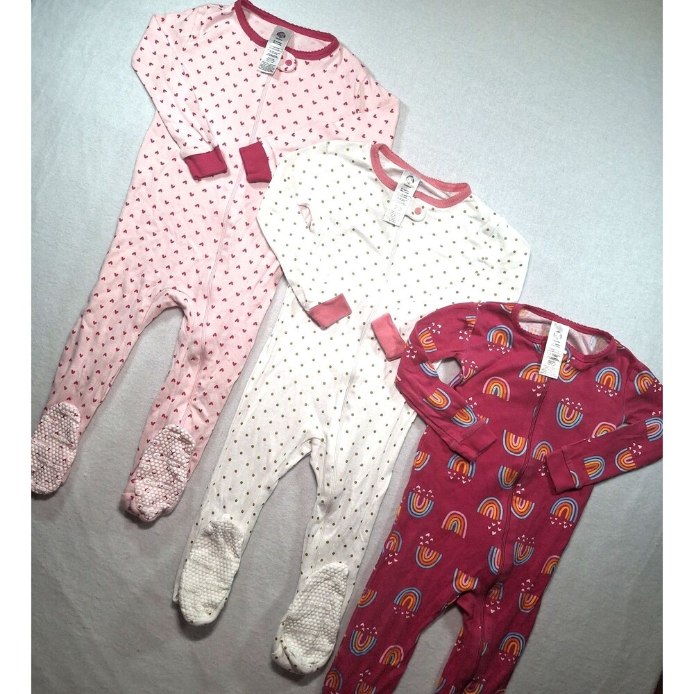 Gerber 24M Girl Pajamas Set: 3-Pk Pink Hearts & Rainbow Sleepers Cozy Hearts